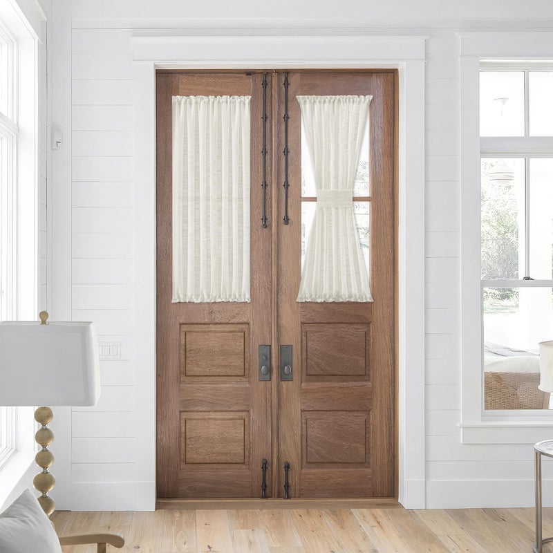 FMFUNCTEX Sidelight Curtains for Front Door Natural 40 Inch Long Short Linen Texture Semi Sheer French Door Panels for Entry Door Foyer Privacy Not See Through 24 Inch Long 2 Panels - Image 2
